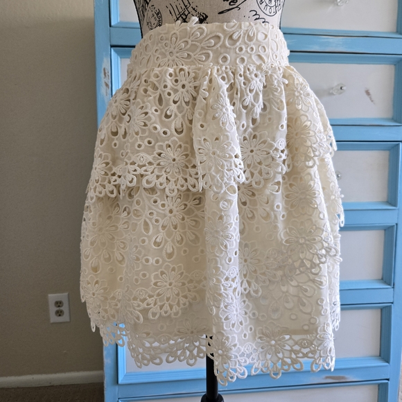INC International Concepts Dresses & Skirts - INC International Concepts Cream Floral Lace Mini Skirt